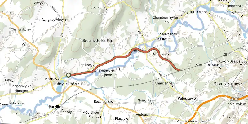 Map of the La Ligne des Escargots track on the IGN map, with the start and numbered waypoints