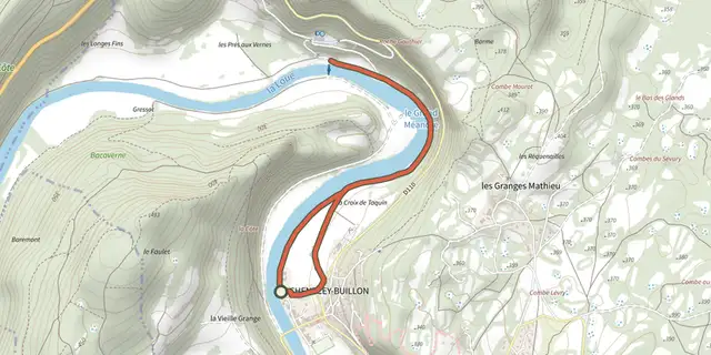 The Au fil de la Loue track on the IGN map