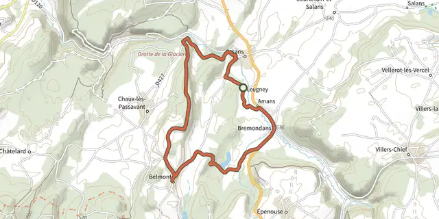 Tracé de Sur les Pas de Pergaud sur le Plan IGN