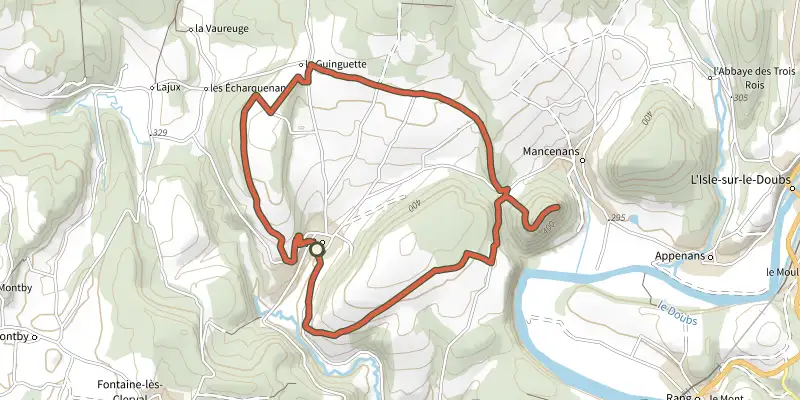 Map of the Un pays de sources track on the IGN map, with the start and numbered waypoints