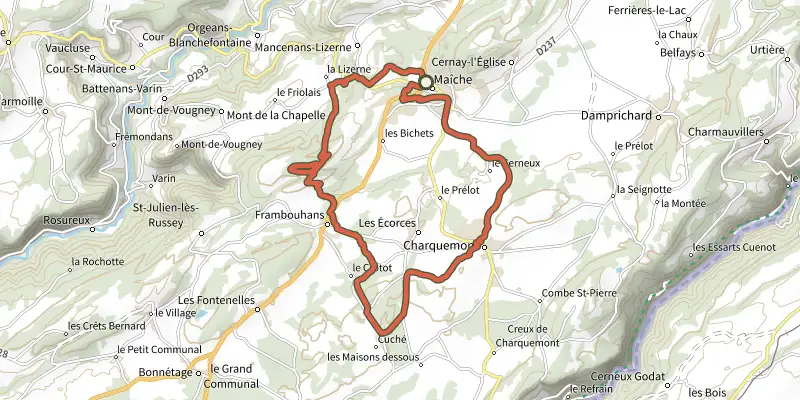 Map of the Le Faux Verger - n° 19 track on the IGN map, with the start and numbered waypoints