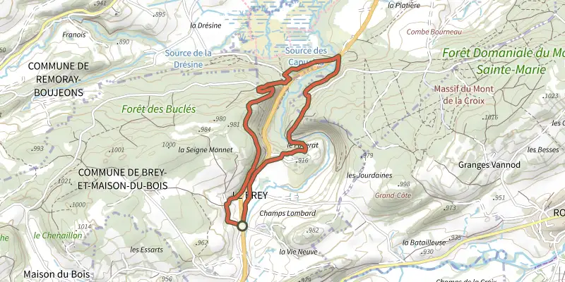 Carte du tracé de Belvédère des Deux Lacs - n° 35 sur le Plan IGN, départ et points de passage numérotés