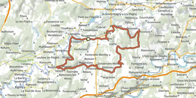 The Grand Tour sportif du Pays de Rougemont track on the IGN map