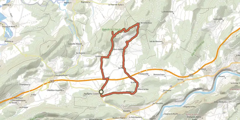 Carte du tracé de Petite boucle à la découverte de la Tour des Bois sur le Plan IGN, départ et points de passage numérotés