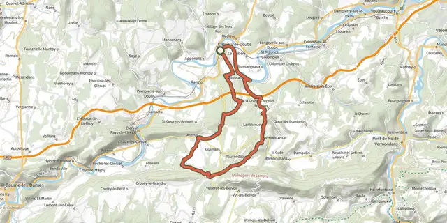 The Montagnes du Lomont track on the IGN map