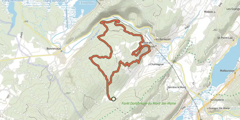 Carte du tracé de Taremberg (variante technique) - n° 78 sur le Plan IGN, départ et points de passage numérotés