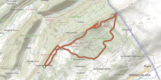 Tracé de La Balade du Grand Taureau - n° 120 sur le Plan IGN