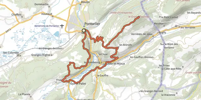 The Autour du Château de Joux track on the IGN map