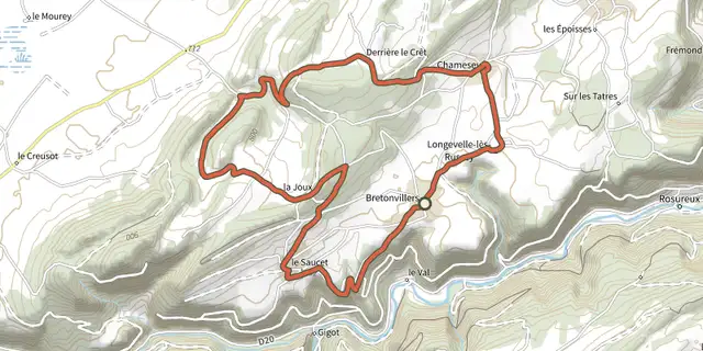The Hauts et Bas de Bretonvillers track on the IGN map
