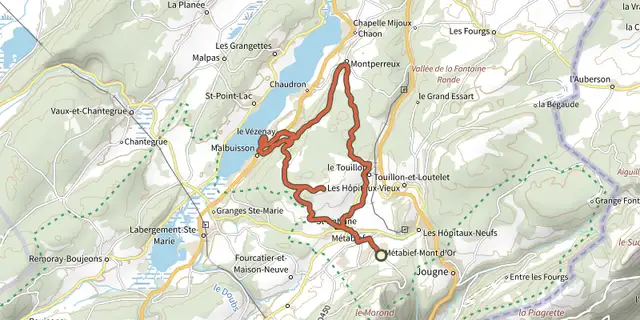 Tracé de Vélo et Baignade au Lac de Saint-Point sur le Plan IGN