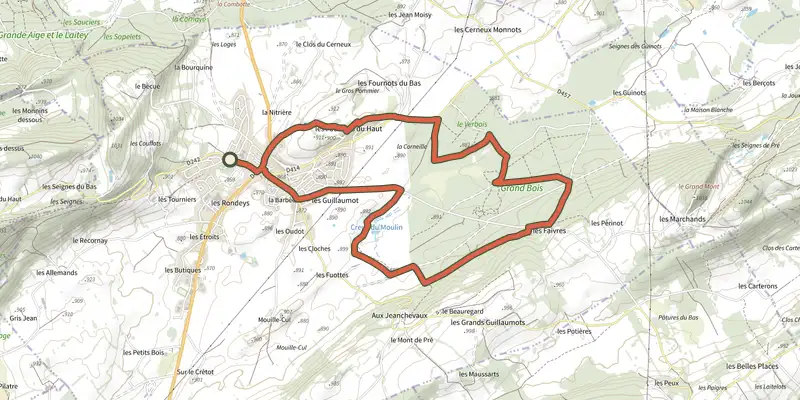 Map of the Le Verbois - n° 52A track on the IGN map, with the start and numbered waypoints