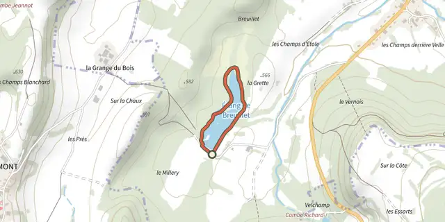 The Étang de Breuillez track on the IGN map