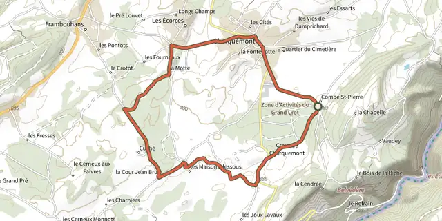 Tracé de La Balade de la Combe Saint Pierre sur le Plan IGN