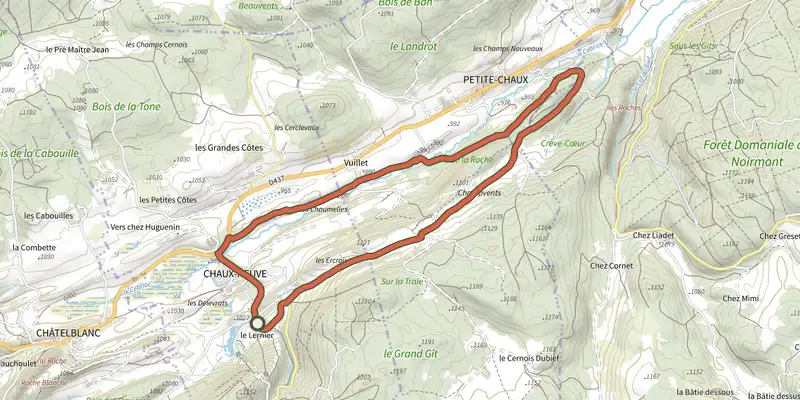Map of the Le Cébriot - N° 62 track on the IGN map, with the start and numbered waypoints