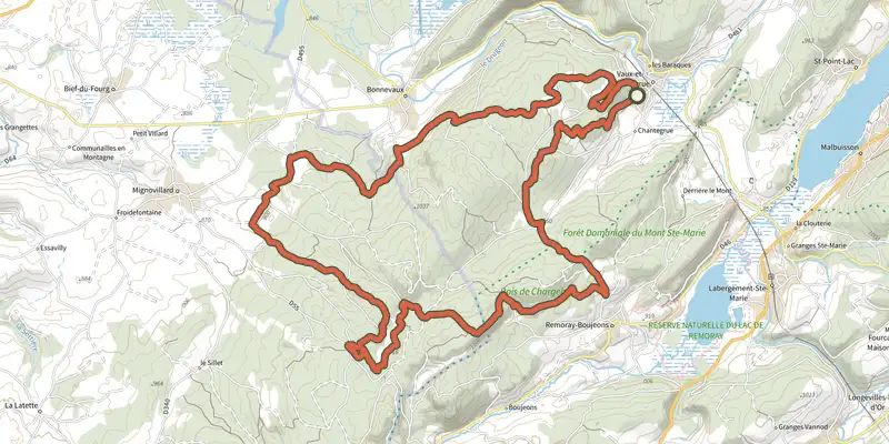 Carte du tracé de Par monts et par vaux - N°39 sur le Plan IGN, départ et points de passage numérotés