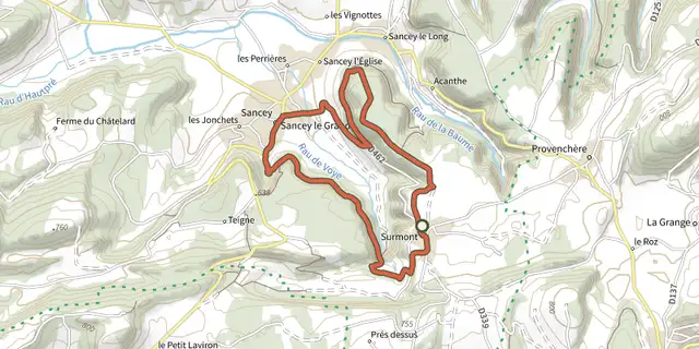 The Autour de Surmont track on the IGN map