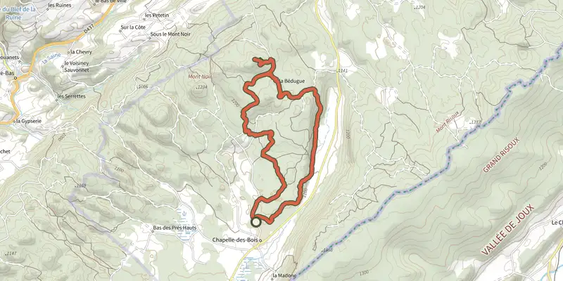 Map of the Pré d'Haut - N°25 track on the IGN map, with the start and numbered waypoints