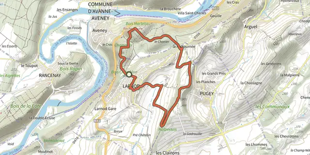 Tracé de Découverte de Larnod sur le Plan IGN