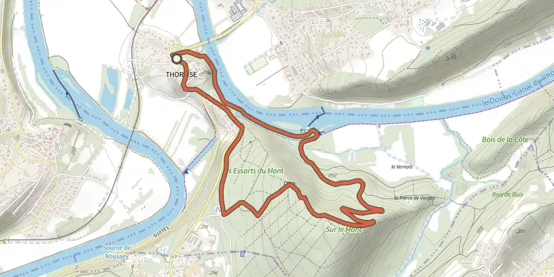 Map of the Notre-Dame du Mont track on the IGN map, with the start and numbered waypoints