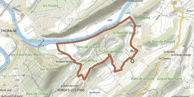 The La Pierre de Vorges track on the IGN map