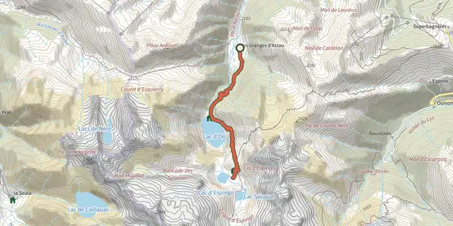 Tracé de Le lac d'Espingo sur le Plan IGN