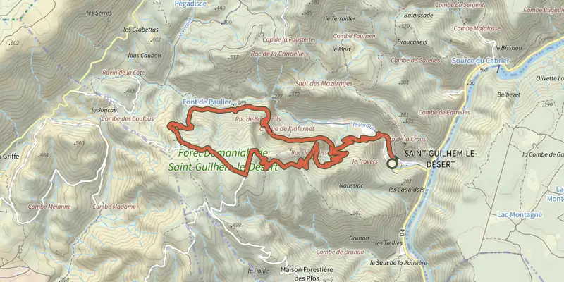 Carte du tracé de Les Fenestrettes sur le Plan IGN, départ et points de passage numérotés