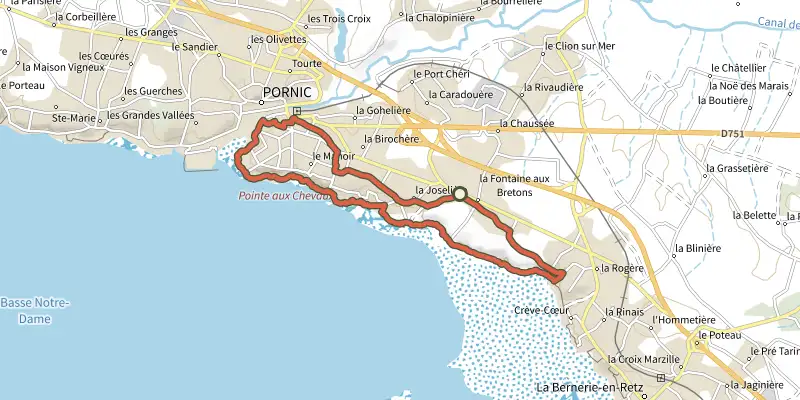 Map of the Circuit des Pêcheries track on the IGN map, with the start and numbered waypoints
