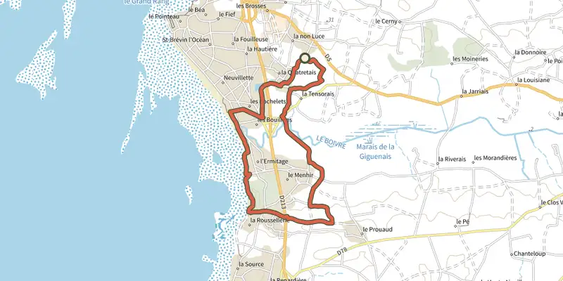 Map of the Circuit du Boivre track on the IGN map, with the start and numbered waypoints