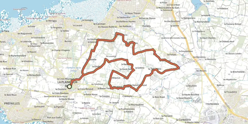 Carte du tracé de Circuit de la Tabardière sur le Plan IGN, départ et points de passage numérotés