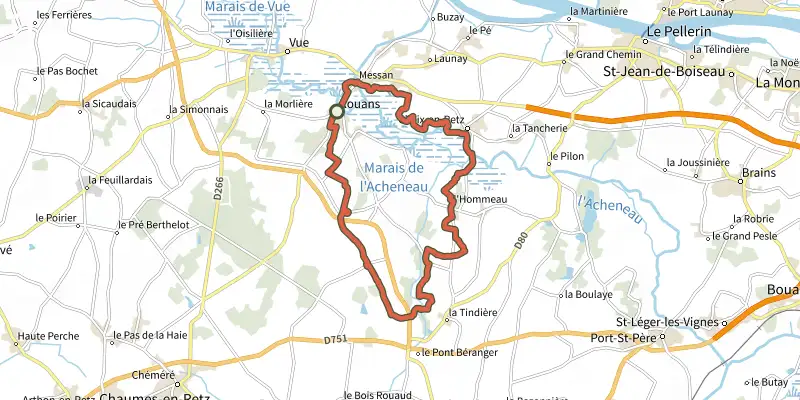 Carte du tracé de Le Grand Chemin sur le Plan IGN, départ et points de passage numérotés