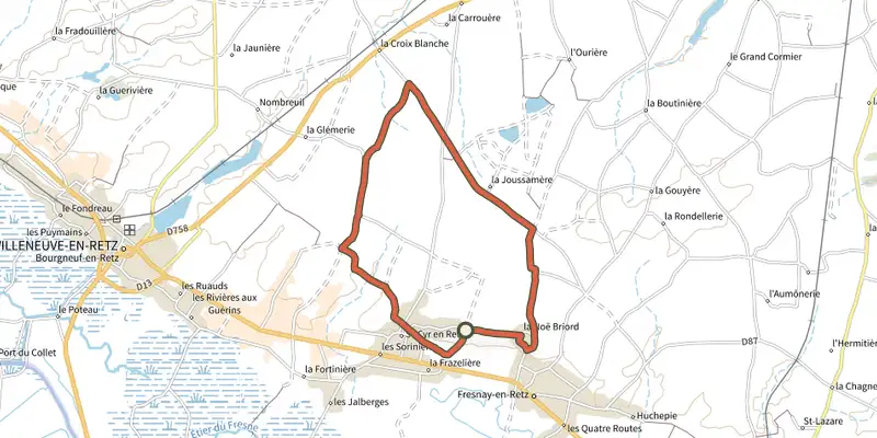 Map of the Circuit du Bocage track on the IGN map, with the start and numbered waypoints