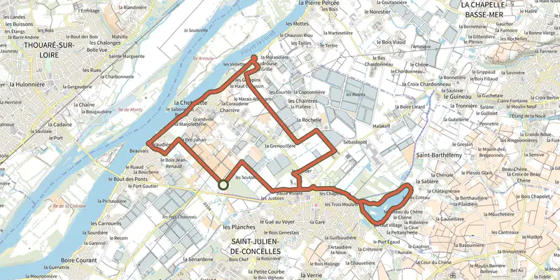Map of the Circuit de la Loire track on the IGN map, with the start and numbered waypoints
