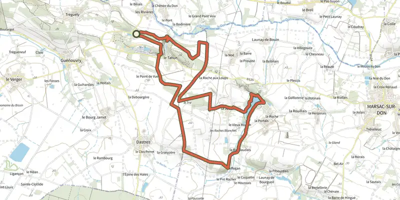 Map of the Circuit des Fées track on the IGN map, with the start and numbered waypoints