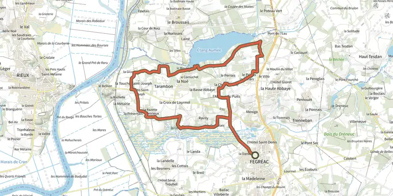 Map of the Circuit du Bellion track on the IGN map, with the start and numbered waypoints