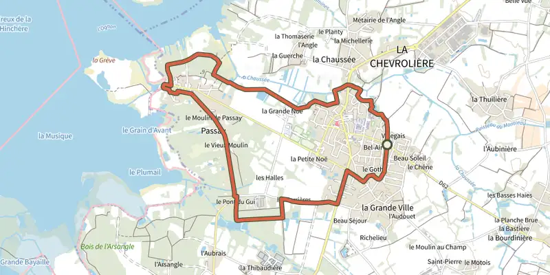 Map of the Circuit Passay track on the IGN map, with the start and numbered waypoints