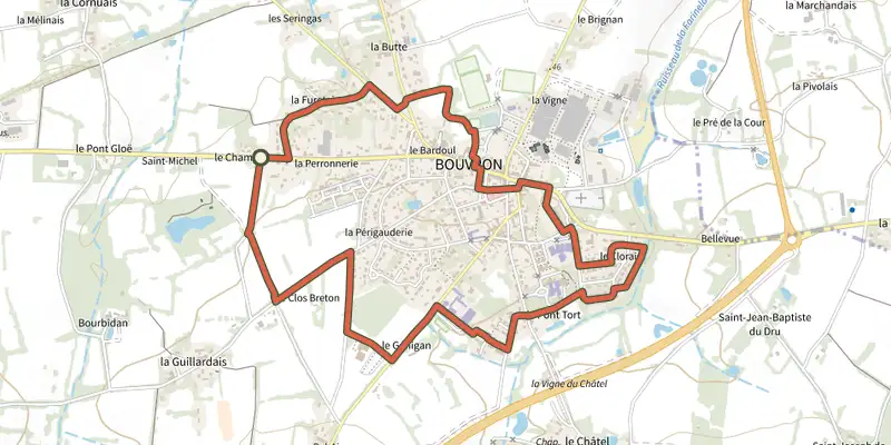 Carte du tracé de Circuit Autour du bourg sur le Plan IGN, départ et points de passage numérotés