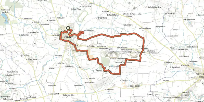 Carte du tracé de Sentier du Bourg et des fours à chaux sur le Plan IGN, départ et points de passage numérotés