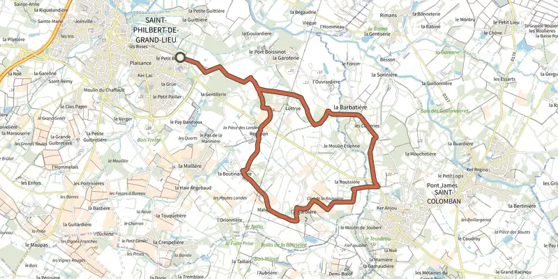 Map of the Circuit le Gué de la Logne track on the IGN map, with the start and numbered waypoints