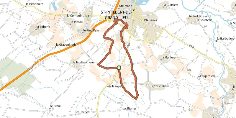 Map of the Circuit les Vignes track on OpenTopoMap, with the start and numbered waypoints