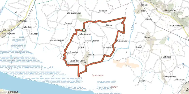 Map of the Sentier du Syl au Trou bleu track on the IGN map, with the start and numbered waypoints