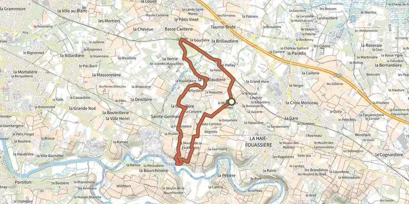 Map of the Circuit entre Sèvre et coteaux track on the IGN map, with the start and numbered waypoints