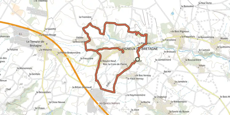 Map of the La Boucle du Moulin track on the IGN map, with the start and numbered waypoints
