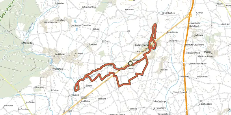 Map of the Sentier du Pirudel track on OpenTopoMap, with the start and numbered waypoints