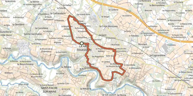 Carte du tracé de Circuit des Moulins et Châteaux sur OpenTopoMap, départ et points de passage numérotés