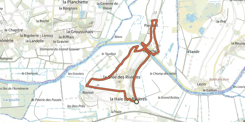 Map of the Découverte Faune-Flore track on the IGN map, with the start and numbered waypoints