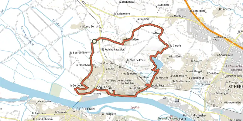 Map of the Circuit des Naturalistes track on the IGN map, with the start and numbered waypoints