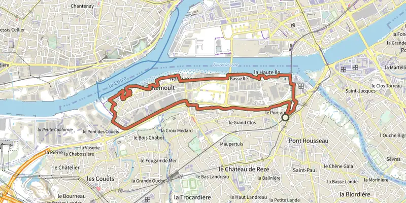 Map of the Circuit des Isles de Loire track on OpenTopoMap, with the start and numbered waypoints