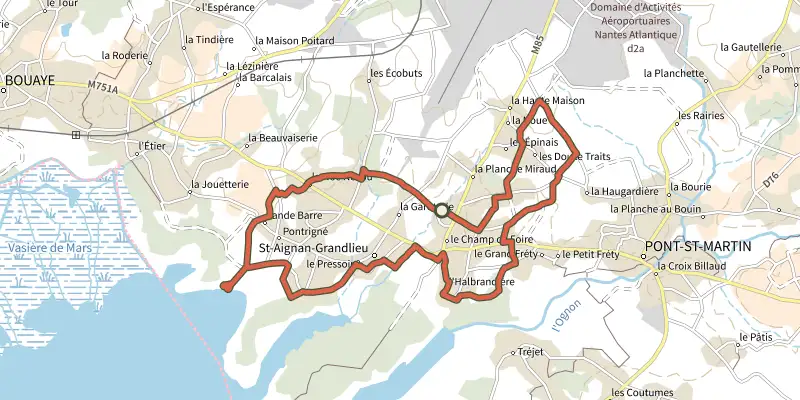Map of the Circuit des Halbrans track on OpenTopoMap, with the start and numbered waypoints