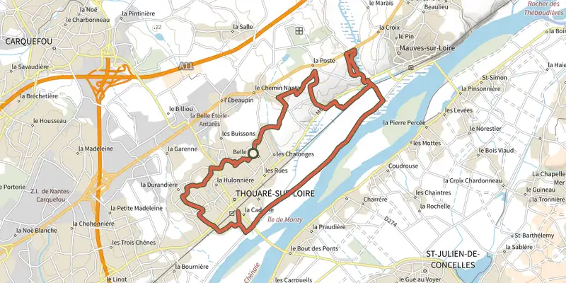 Carte du tracé de Circuit du Guette-Loup au Gobert sur le Plan IGN, départ et points de passage numérotés