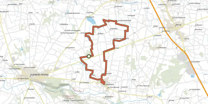 Carte du tracé de Sentier de l'etang de Coisma sur le Plan IGN, départ et points de passage numérotés